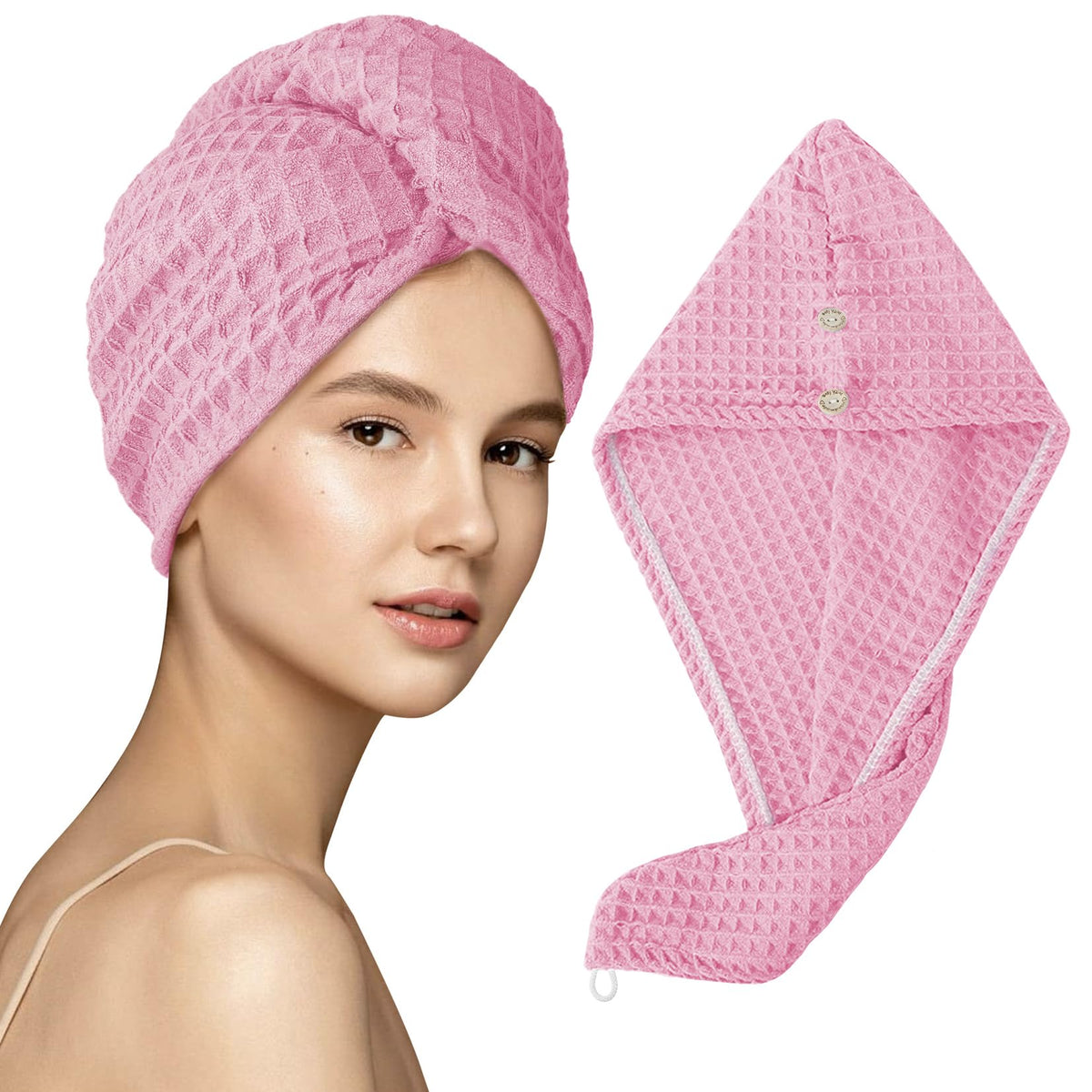 MaopaoBeauty Microfiber Waffle Weave Hair Towel Hair Wrap Towel for Women and Girls Quick Dry Super Absorbent Hair Towels for Long Curly & Thick Hair