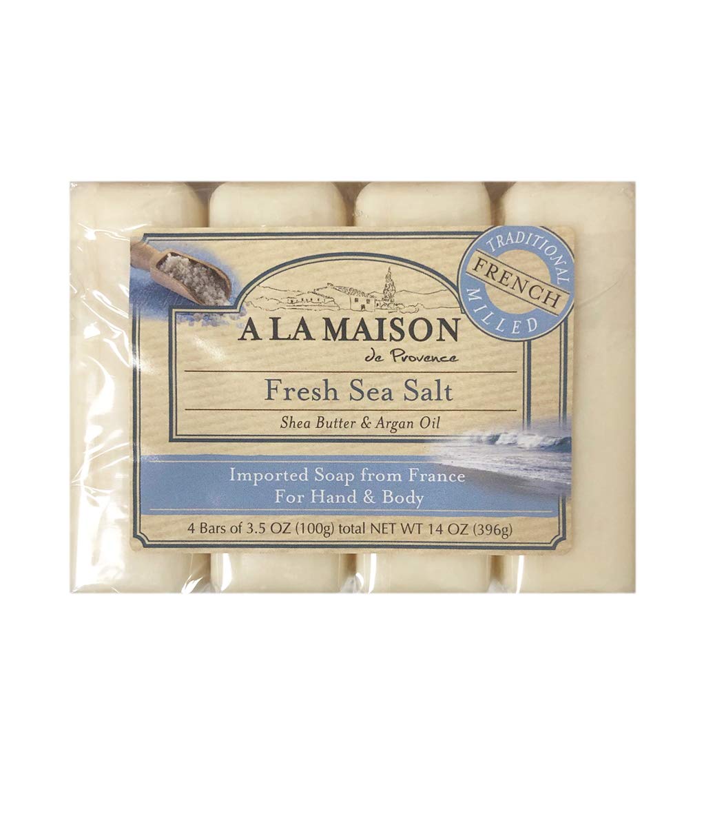 A La Maison Traditional French Milled Shea Butter & Argan Oil Soap Set 4 Bars (Fresh Sea Salt)